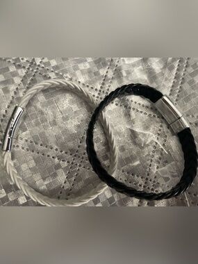 Braided PU leather magnetic clasp bracelet, set of 2